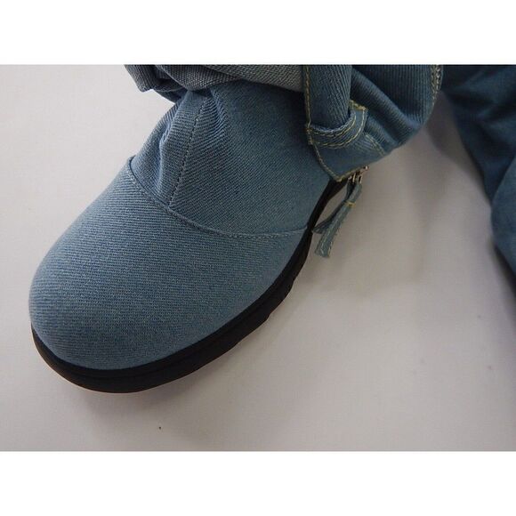 Yolkomo Women's Fold Over Knee High Denim Boots with Zipper Lock, Size 9.5 - Picture 7 of 7